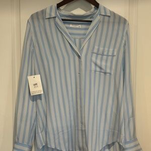 Equipment - blue and white striped silk blouse